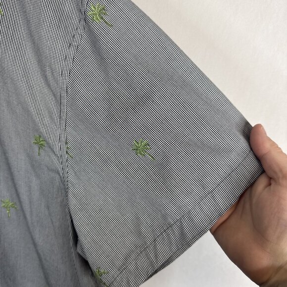 Tom Richard Palm Tree Embroidered Short Sleeve Button Shirt Men’s 2XL Gray - Picture 2 of 6